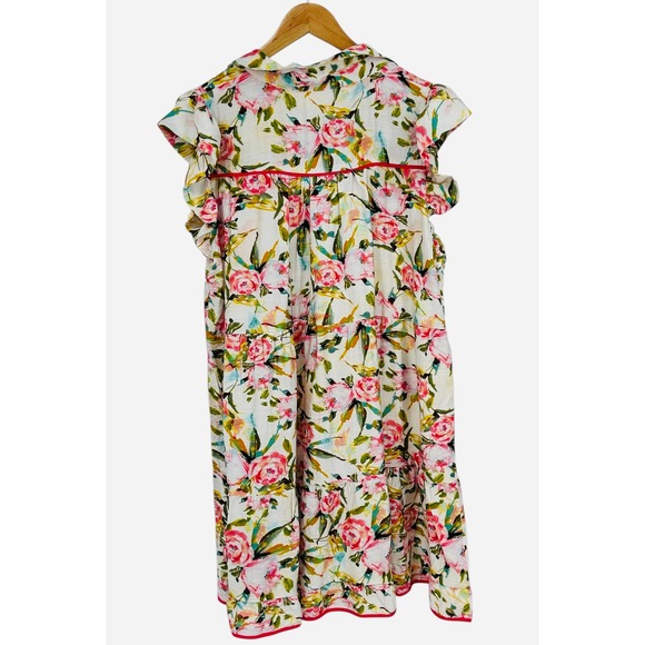 UMGEE Floral Maxi Dress Tiered Ruffle Cap Sleeve Collared V Neck XL - Picture 6 of 9